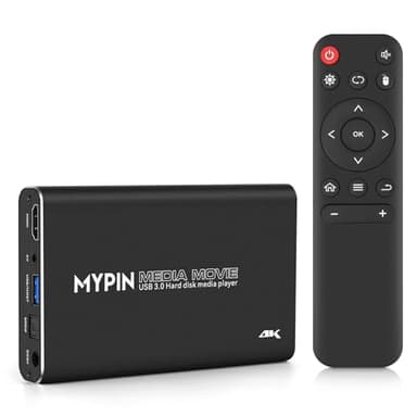 4K@30hz Reproductor Multimedia USB3.0 HDMI Media Player con Salida HDMI/AV/Optical, H.265, para Videos/Música/Fotos Desde USB Drive/Tarjeta SD/4 GB Interno o hasta 8TB de Disco Duro Externo