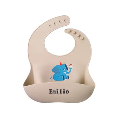 TYRY.HU Babero de Silicona Impermeable Personalizado para Bebé con Nombre,Bolsillo Lavable Babero Recogedor Flexible y Suave Babero Grande y Ajustable para Niño Niña