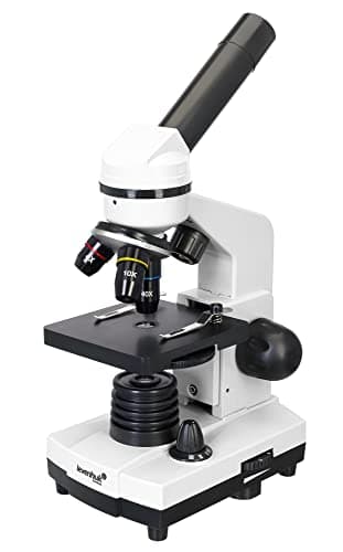 Microscopio Escolar Portátil Levenhuk Rainbow 2L Moonstone/Blanco para Niños, con Kit de Experimentos, Iluminación Superior e Inferior por LED para Observar Toda Clase de Muestras