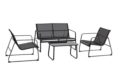 Tarrington House Conjunto de Muebles de Exterior, 4 Piezas, Acero/Textil, 2 Sillones, 1 Sofá de 2 Plazas, 1 Mesa de Centro, para Jardín y Terraza, Negro