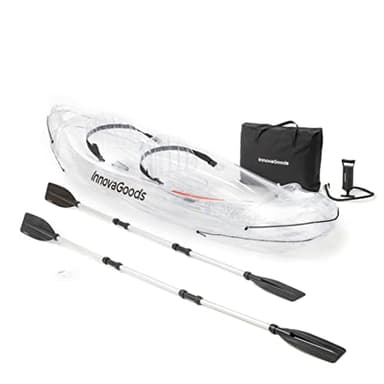 InnovaGoods® Kayak Hinchable 2 plazas, Kayak Hinchable Transparente 312Cm, Kayak Hinchable con 3 cámaras de Aire, 2 Asas de Transporte, 2 remos Desmontables, 2 Asientos hinchables, hinchador Manual.