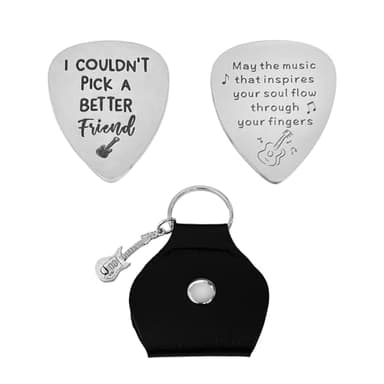 2 púas de guitarra personalizadas con funda de piel negra y llavero de guitarra, regalo de música rock, llavero de guitarra, regalo de metal, regalo de música para amantes de la música, 30*25MM, Acero
