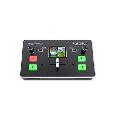 Feelworld LIVEPRO L1 Mezclador de Video multiformato Pantalla LCD de 2 Pulgadas 4 entradas HDMI Producción de múltiples cámaras Transmisión en Vivo USB3.0