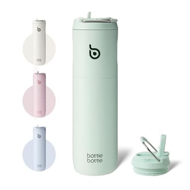 BOTTLE BOTTLE Botella de agua aislada de 24 onzas con tapa de popote y asa, para deportes, viajes, gimnasio, botellas de agua de acero inoxidable, termo de metal al vacío de doble pared, a prueba de