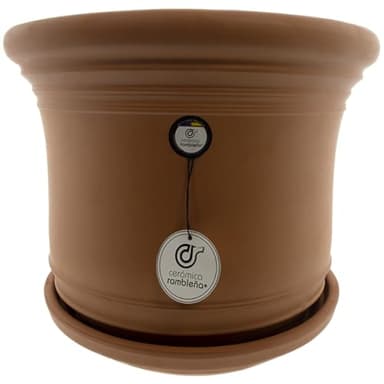 CERÁMICA RAMBLEÑA | Maceta Grande | Maceta Original | Maceta Exterior | Maceta Suelo Campana Baja Terracota - Modelo J50 | Plato Incluido | 33x33x30 cm