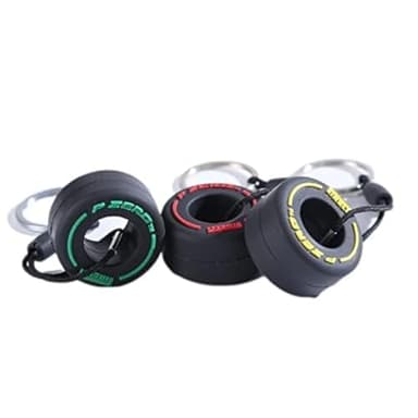 Llavero de neumáticos de carreras F1 (3 unidades) Llavero de 3 colores para neumáticos pequeños, llavero de neumáticos, material de goma suave, utilizado para la decoración del coche, Amarillo,