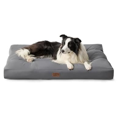 Bedsure Cama Perro Impermeable Grande - 91x68x10 cm Colchón Perro Lavable, Cojín Perro Antipelo y Suave, Gris Oscuro, L