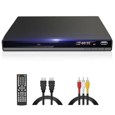 DVD-168 Reproductor de DVD HD, Reproductor de CD y DVD Sin Región para TV, Escalado a 1080P, Entrada USB, Cable de Salida HDMI y RCA Incluido, PAL NTSC Integrado, Compatible con Discos DVD CD