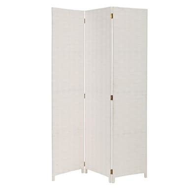 LOLAhome Biombo de 3 Paneles Plegable, Panel Divisor de Espacios de Madera y Papel Trenzado, Separador de Ambientes para Dormitorio, Salón, Oficina Blanco120x175 cm