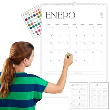 WINUND Calendario 2025 pared grande 41x58 cm, Calendario pared 2025 español, calendario personalizado 2025, Español con 13 meses, 1 mes por hoja | Incluye stickers