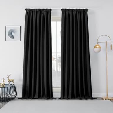 Joydeco Cortinas Opaca Termicas Aislantes Frio y Calor An 132 x Al 245 Negro 2 Piezas Cinta Fruncidora Riel para Salon Dormitorio