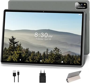 SEBBE Tablet 10 Pulgadas 4GB RAM+64GB ROM (128GB TF),Tablet Android Octa Core, | Pantalla HD IPS 1280 * 800 | Dobles Cámaras 5MP + 8MP | Bluetooth | Wi-Fi | 6000mAh | Tablet con Funda - Gris