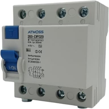 Interruptor diferencial superinmunizado SI, 300 mA, 4P, 63 A | Clase A | 300 mA | Certificado CE | 240/415V AC | Disparo instantaneo | RASMACOR
