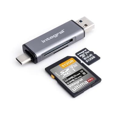 Integral Adaptador Lector de Tarjetas de Memoria microSD y SD - Doble conexión USB 3.0 y USB-C - para iPhone 15/16 Plus/Pro/Pro MAX, MacBook Pro/Air M1/M2/M3/M4, iPad, PC, portátil, Smartphone