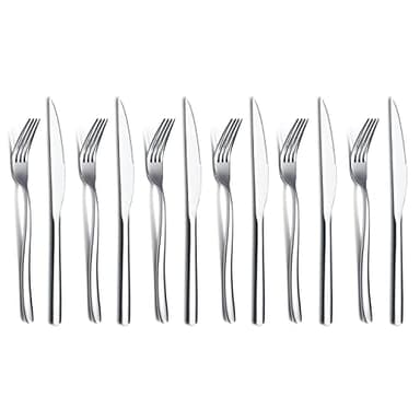 Juego de Cuchillos Para Carne 12 Piezas, Acero Inoxidable Premium 6 Tenedores Para Cena Y 6 Cuchillos Para Cena, Cuchillo Para Bistec Tenedor Para Bistec 6 Personas, Pulido Espejo (Brillante Plateado)