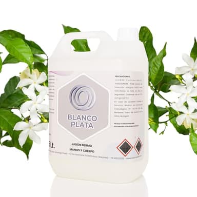 Blancoplata - Jabón Líquido de manos y cuerpo Aroma Jazmín suave- pH Neutro Color Blanco - Formato Garrafa 5L