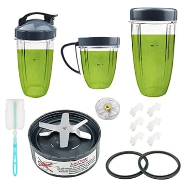 14 Piezas de Repuesto de Cuchilla y Vasos Extractores para NutriBullet Series 600w & 900w, Incluyendo Junta, Almohadilla y Engranaje (1 Cuchilla + 3 Vasos + 1 Tapa)