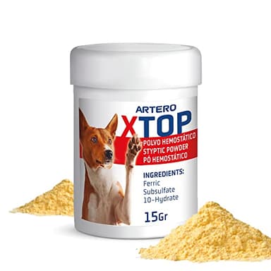 X-Top Polvo hemostático para Mascotas (Perros y Gatos). Cierra de Manera instantánea pequeñas hemorragias producidas por el Corte de Unas o arañazos