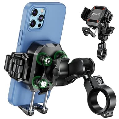 MOGGAM Soporte movil Moto antirrobo y antivibración - Soporte telefono Moto para instalación en Manillar con Doble Bola 720º, Brazo y Estructura de Aluminio Compatible con movil 5,4-7,2" y Grabar