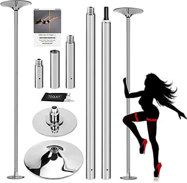 PRIOR FITNESS Barra Pole Dance Juego de palos de baile extraíbles de 45 mm para entrenamiento de club, fiesta, pub, casa plateada