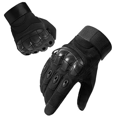 Firschoie Guantes de Moto, con protección Dura en los Nudillos y 2 Dedos Pantalla táctil Antideslizante (Negro L)