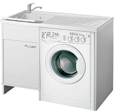Negrari Cubrelavadora con Lavabo Reversible 9008KAM de Resina, bañera de Polipropileno Resistente a los ácidos, Interior/Exterior, Cloruro de polivinilo Plástico, Color Blanco, 109 x 60 x 89