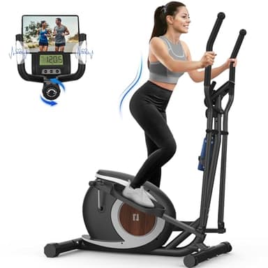Bicicleta Elíptica para Casa, Máquina Elíptica Magnética Ultra Silenciosa con 16 Niveles de Resistencia, Monitor LCD, Pedal Antideslizante, Portabotellas, Capacidad de Carga 265 LBS Fitness Elíptico