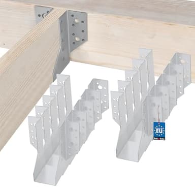 KOTARBAU® 10 x Soportes galvanizados para vigas 50 mm, Soporte para vigas tipo A, Conector de vigas resistente, Soportes de vigas de madera, Conectores de postes, Zapato de anclaje interior para vigas
