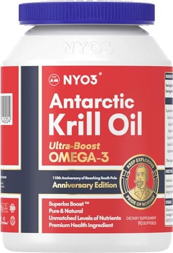 NYO3 Aceite de Krill en 90 Cápsulas Krill Oil Puro Noruega 270mg Omega 3 Krill Aceite de Pescado Puro 150mg de EPA 70mg de DHA, 560mg de fosfolípidos, 70mg de colina y 85mcg de astaxantina