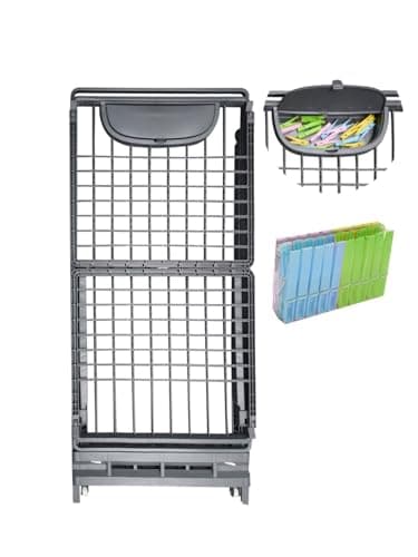 JARDIN202 - Tendedero Plegable con Ruedas de Resina con 21m de Tendido Clips para Perchas y Cierre de Seguridad Incluye Cajón para Pinzas | Gris