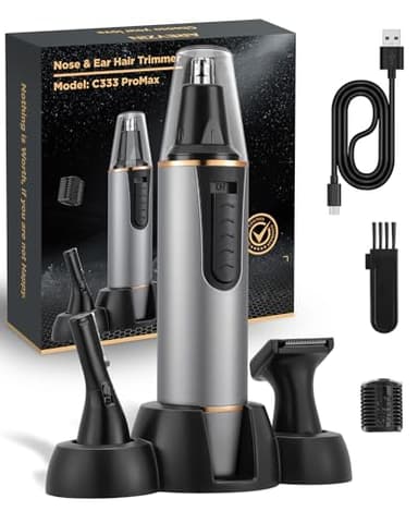 Cortapelos Nariz y Oreja, 3 en 1 Profesional Cortapelos Nariz, Recargable Indoloro Recortador Pelos Nariz con Cable Tipo-c, IPX7 Impermeable, Uso Húmedo y Seco, Cuchillas de Doble Filo, Gris Oro