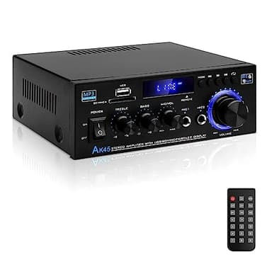 HiFi Audio Amplificador, AK45 Bluetooth5.0 Amplificador de Potencia de Audio 2.0CH 40Wx2 Salida MAX 400W Receptor estéreo Amplificador Audio para Cine en casa, Coche Altavoz W/Mic USB Radio FM