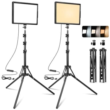 Ci-Fotto Luz LED Foto Video 2-Pack, Luz LED Continua USB Bicolor 2800-6500K Regulable, 173cm Kit de Iluminación Fotográfica con Trípode para Estudios, YouTube TikTok Grabación de Video,Juego Streaming