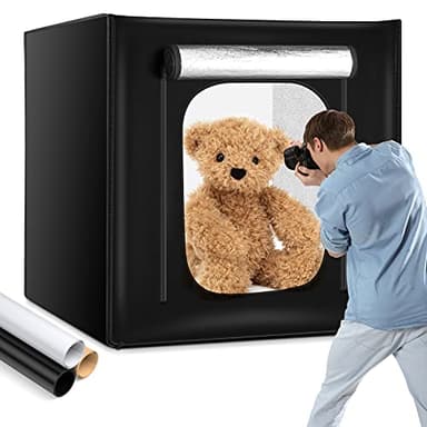 OMBAR Caja de Luz Estudio Fotográfico Portátil 80x80x80cm Caja de Fotografía con 3 Tiras Panel 210 Cuentas LED Luz Mini Estidio Fotográfico con 5600K 3 Fondos de Fotografía(Negro Blanco Naranja)