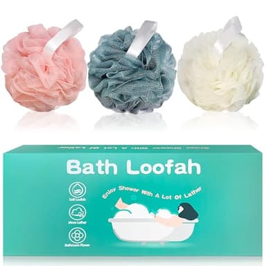 Amazerbst loofah,Loofah Sponge for women and men, Shower Loofah Set of 3 (Pink Yellow Blue)
