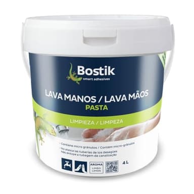BOSTIK PASTA LAVA MANOS Beige Amarillento, Jabón Mecánico, Uso Profesional, con Microgránulos, Alto Poder de Limpieza, no Daña la Piel, no Atasca, Elimina la Suciedad, Agradable Olor Limón, Bote 4 l