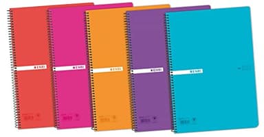 Cuadernos Folio(A4) Enri. Pack de 5 unidades. Tapa plástico. 80 Hojas cuadrícula 4x4. Colores aleatorios, Fº (400042280)