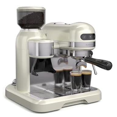 Klarstein Bella Café Cafetera Espresso – 19 Bares, 1550W, Molinillo Integrado 200g, Espumador de Leche, Depósito 1,4L, 2 Tazas, Thermo Block, Crema