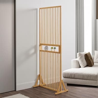 [en.casa] Separador de Ambientes para Hogar Oficina Tabique con Compartimento Abierto Biombo para Dormitorio Pantalla Privacidad Bambú 197 x 76 x 40 cm - Natural