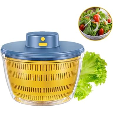 Centrifugador automático de ensalada, USB inalámbrico de 4000 ml, para frutas y verduras, ensaladera para servir, escurridor rápido, utensilio de cocina en color moderno, larga preparación, azul