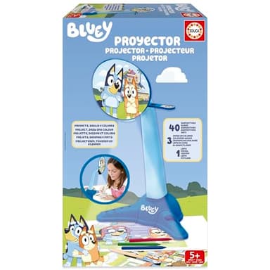 Educa - Proyector Bluey, Realiza Dibujos de Bluey con Este proyector, Proyector led con 40 Diapositivas, Ceras de Colores y lápiz, A Partir de 5 años (20109)