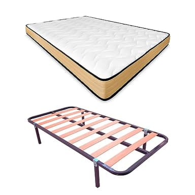 Duérmete Online Cama Completa con Colchón Aura Reversible + Somier Basic con Patas Abrazadera, Acero aleado, Gris, 90 x 190