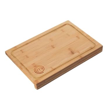 MasterChef Tabla de cortar de madera, tabla de cocina de bambú, para carne, jamón, pan, queso, con ranura y borde para jugo, natural, sostenible, 38,5 de largo x 26,5 de ancho x 2 de alto