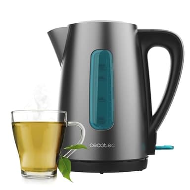 Cecotec Hervidor de Agua Eléctrico de 1,7L Thermosense 210 Steel. 2200W, Cuerpo de Acero Inoxidable, Base con Giro de 360º, Asa Ergonómica Tacto Frío, Indicador Luminoso, Doble Sistema de Protección