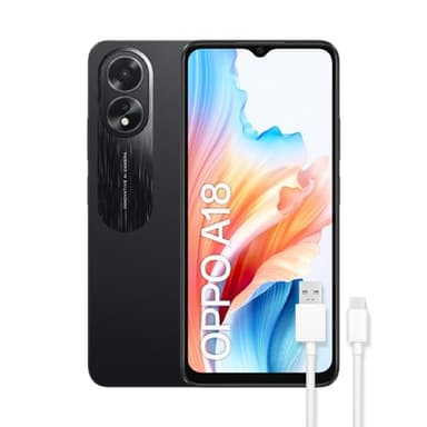 OPPO A18 - Smartphone Libre, 4GB+128GB, Pantalla HD+LCD 6.6", Cámara 8+2+5MP, Android, Batería 5000mAh, Carga 10W – Negro