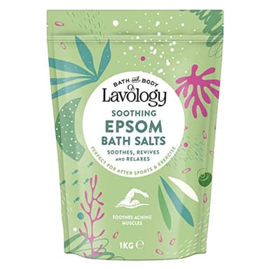 Sal de Baño de Epsom por Lavology - 1kg - Ingredientes 100% Naturales - Calmante, Relajante