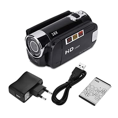 Videocámara Digital Full HD de Alta Definición - Zoom 16X, Sensor COMS, Rotación 270°, Pantalla Color 2,4 Pulgadas, Grabación Video, Vlogging DV Cámara (Negro)