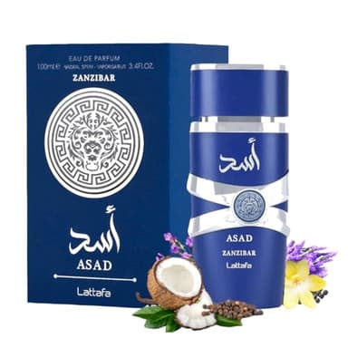 Asad Zanzibar Perfumes Arabe Para Hombres Perfume Para Verano Fresco Tropical 100ml Aad Zancibar Fragancia Masculina De Larga Duración Eau de Parfum Para Hombre Aasad Zansibar