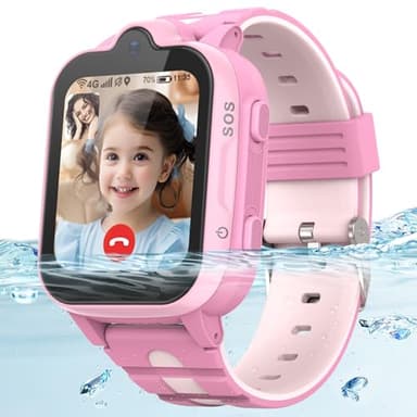 GPS Smartwatch Niños 4G Teléfono, IP67 Impermeable, Reloj Inteligente Niño con Llamadas, WiFi, Videollamada, SOS, Despertador, Reloj Kids para Niñas y Niños de 4 a 12 Años, Rosa
