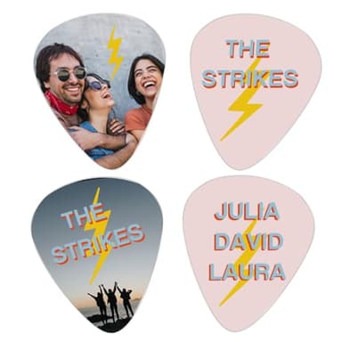 Wanapix | Pack de 4 Púas Personalizadas de Guitarra | Púas de Guitarra con Nombre o Logo | Regalo Original para Guitarristas | Cada Púa se Personaliza Individualmente | 100% Personalizado